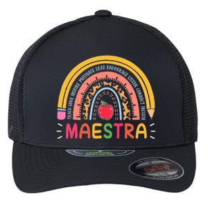 Maestra Bilingual Leopard Rainbow Regalos Spanish Teacher Flexfit Unipanel Trucker Cap