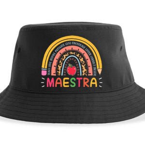 Maestra Bilingual Leopard Rainbow Regalos Spanish Teacher Sustainable Bucket Hat