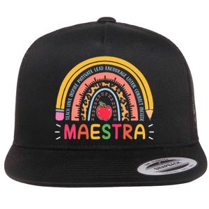 Maestra Bilingual Leopard Rainbow Regalos Spanish Teacher Flat Bill Trucker Hat