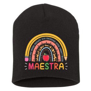 Maestra Bilingual Leopard Rainbow Regalos Spanish Teacher Short Acrylic Beanie