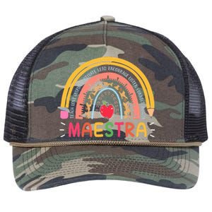 Maestra Bilingual Leopard Rainbow Regalos Spanish Teacher Retro Rope Trucker Hat Cap