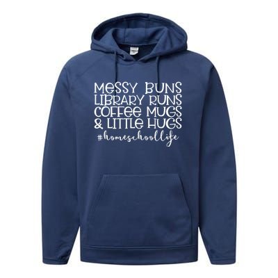 Messy Buns Library Runs Coffee And Hugs Homeschool Mom Gift Performance Fleece Hoodie