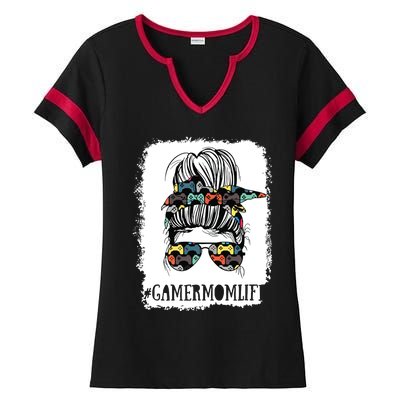 Messy Bun Life Of A Gamer Mom Mothers Day Gaming Mother Ladies Halftime Notch Neck Tee