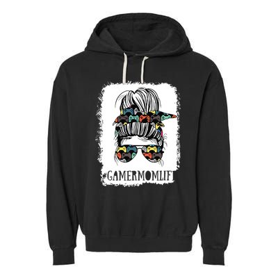 Messy Bun Life Of A Gamer Mom Mothers Day Gaming Mother Garment-Dyed Fleece Hoodie