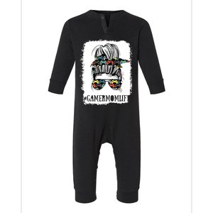 Messy Bun Life Of A Gamer Mom Mothers Day Gaming Mother Infant Fleece One Piece