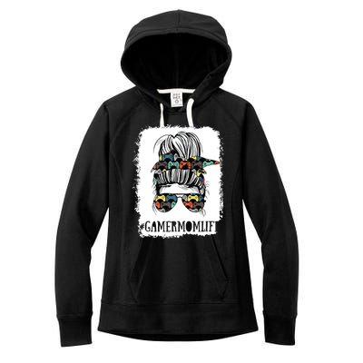 Messy Bun Life Of A Gamer Mom Mothers Day Gaming Mother Women's Fleece Hoodie