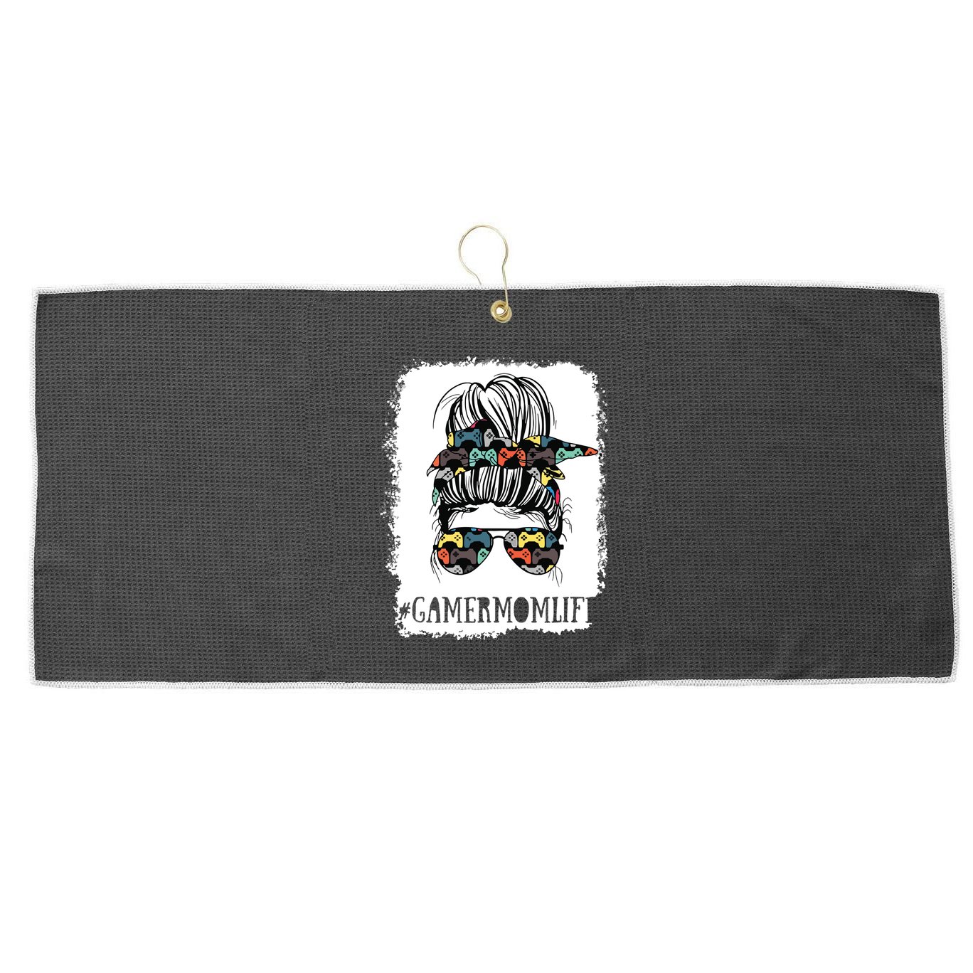 Messy Bun Life Of A Gamer Mom Mothers Day Gaming Mother Large Microfiber Waffle Golf Towel