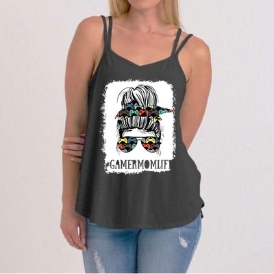 Messy Bun Life Of A Gamer Mom Mothers Day Gaming Mother Women's Strappy Tank