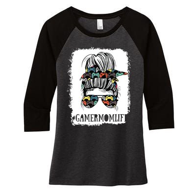 Messy Bun Life Of A Gamer Mom Mothers Day Gaming Mother Women's Tri-Blend 3/4-Sleeve Raglan Shirt