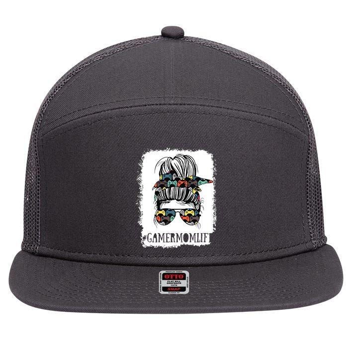 Messy Bun Life Of A Gamer Mom Mothers Day Gaming Mother 7 Panel Mesh Trucker Snapback Hat