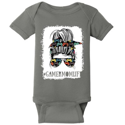Messy Bun Life Of A Gamer Mom Mothers Day Gaming Mother Baby Bodysuit