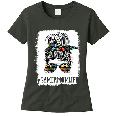 Messy Bun Life Of A Gamer Mom Mothers Day Gaming Mother Womens T-Shirt