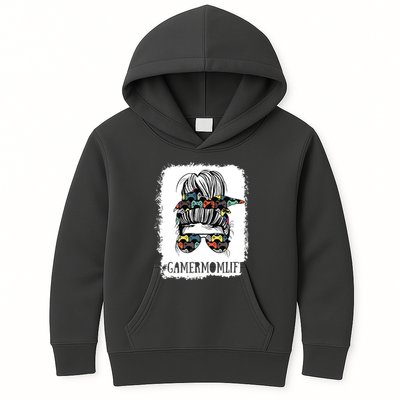Messy Bun Life Of A Gamer Mom Mothers Day Gaming Mother Kids Hoodie