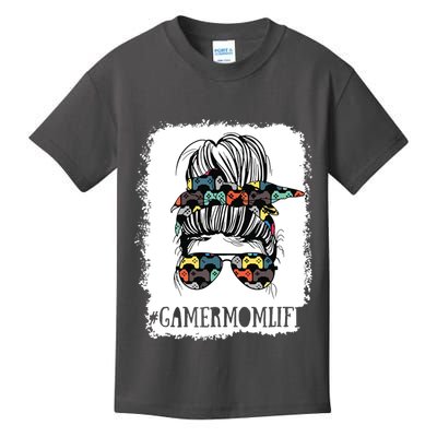 Messy Bun Life Of A Gamer Mom Mothers Day Gaming Mother Kids T-Shirt