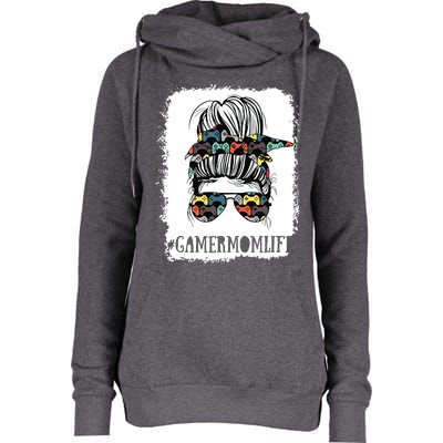 Messy Bun Life Of A Gamer Mom Mothers Day Gaming Mother Womens Funnel Neck Pullover Hood