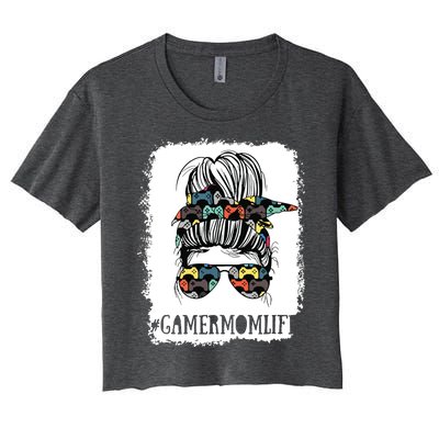 Messy Bun Life Of A Gamer Mom Mothers Day Gaming Mother Women's Crop Top Tee