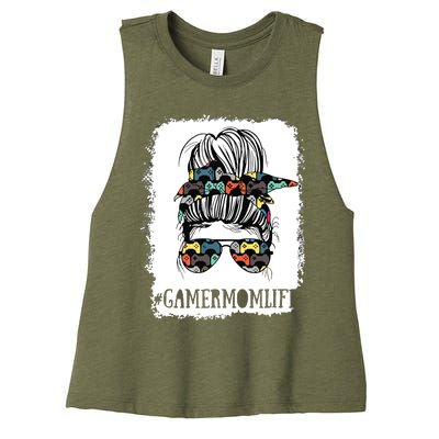 Messy Bun Life Of A Gamer Mom Mothers Day Gaming Mother Women's Racerback Cropped Tank