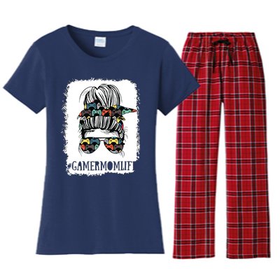 Messy Bun Life Of A Gamer Mom Mothers Day Gaming Mother Women's Flannel Pajama Set