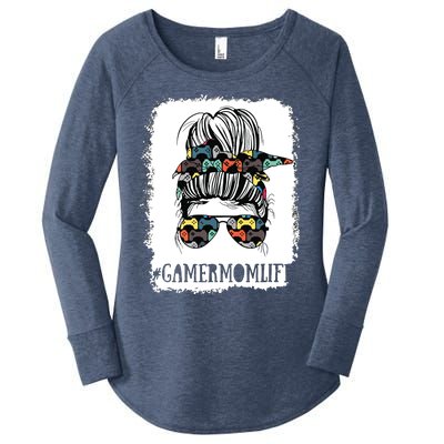 Messy Bun Life Of A Gamer Mom Mothers Day Gaming Mother Women's Perfect Tri Tunic Long Sleeve Shirt