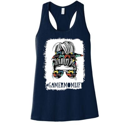 Messy Bun Life Of A Gamer Mom Mothers Day Gaming Mother Women's Racerback Tank