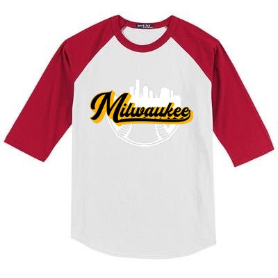 Milwaukee Baseball Lover Baseball Player Retro Sporty Kids Colorblock Raglan Jersey