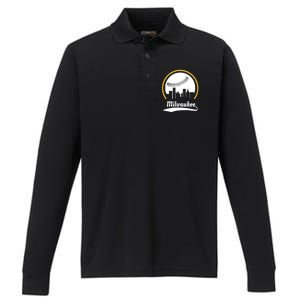 Milwaukee Baseball Lover Baseball Player Retro Sporty Performance Long Sleeve Polo