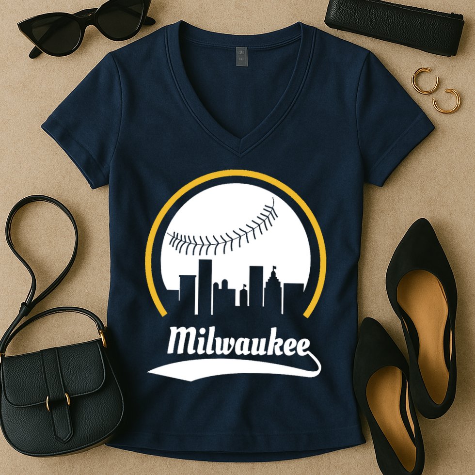 Milwaukee Baseball Lover Baseball Player Retro Sporty Women's V-Neck T-Shirt