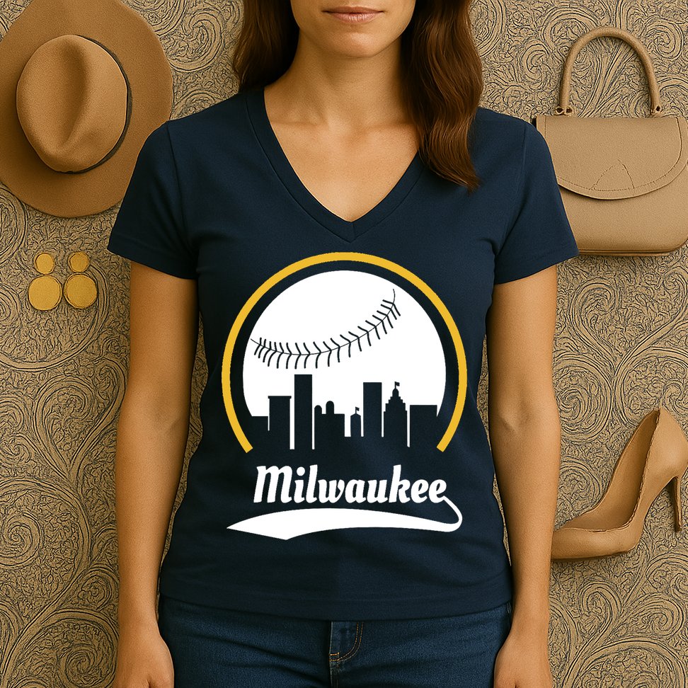 Milwaukee Baseball Lover Baseball Player Retro Sporty Women's V-Neck T-Shirt