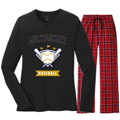 Milwaukee Baseball Lover Baseball Player Retro Sporty Women's Long Sleeve Flannel Pajama Set 