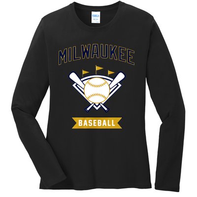 Milwaukee Baseball Lover Baseball Player Retro Sporty Ladies Long Sleeve Shirt