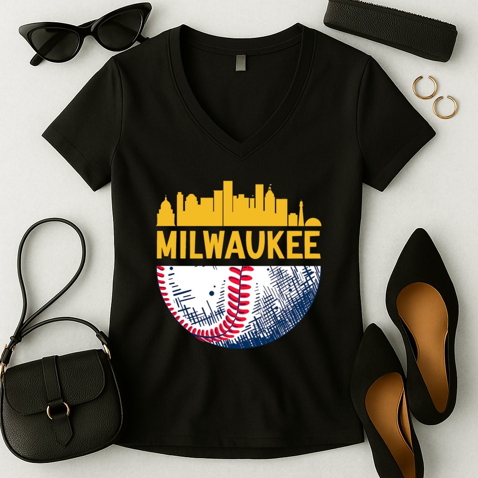 Milwaukee Baseball Lover Baseball Player Retro Sporty Women's V-Neck T-Shirt