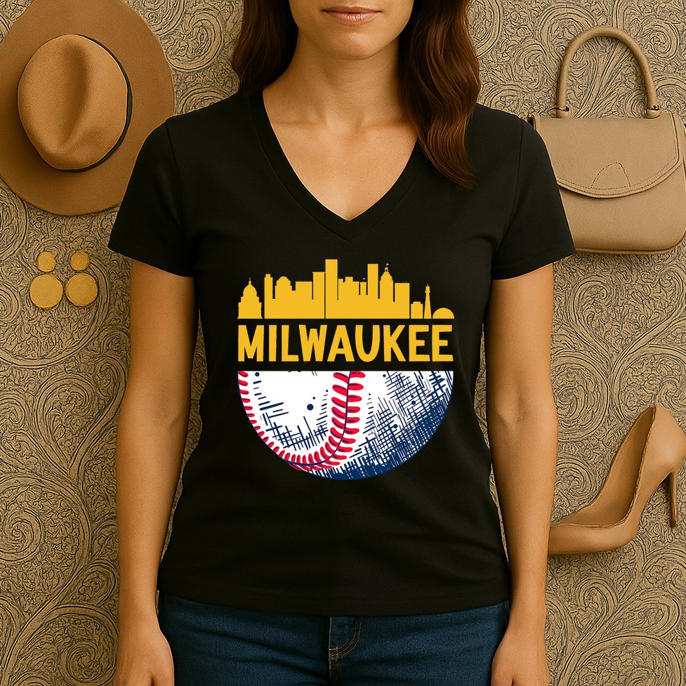 Milwaukee Baseball Lover Baseball Player Retro Sporty Women's V-Neck T-Shirt