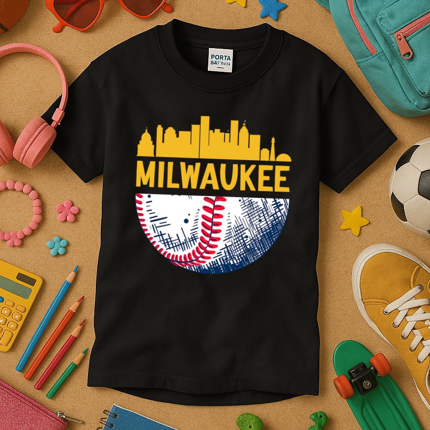 Milwaukee Baseball Lover Baseball Player Retro Sporty Kids T-Shirt