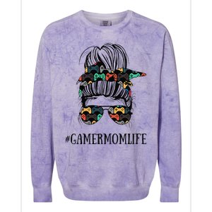 Messy Bun Life Of A Gamer Mom MotherS Day Gaming Mother Colorblast Crewneck Sweatshirt