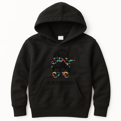 Messy Bun Life Of A Gamer Mom MotherS Day Gaming Mother Kids Hoodie