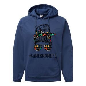 Messy Bun Life Of A Gamer Mom MotherS Day Gaming Mother Performance Fleece Hoodie