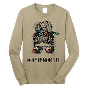 Messy Bun Life Of A Gamer Mom MotherS Day Gaming Mother Long Sleeve Shirt