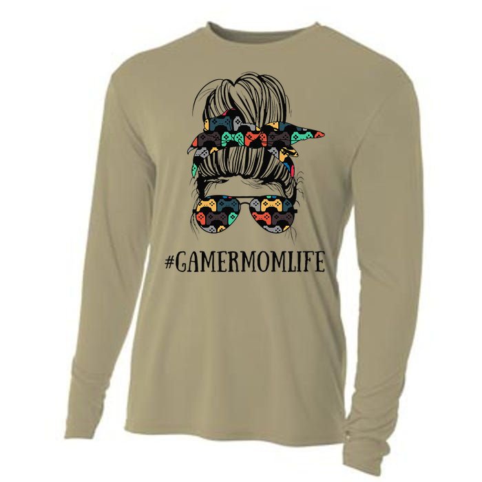 Messy Bun Life Of A Gamer Mom MotherS Day Gaming Mother Cooling Performance Long Sleeve Crew