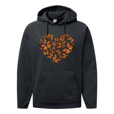 Monarch Butterfly Love Heart Performance Fleece Hoodie