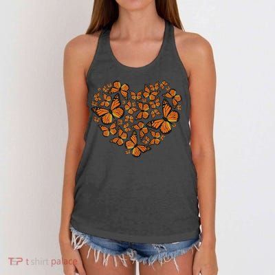 Monarch Butterfly Love Heart Women's Knotted Racerback Tank