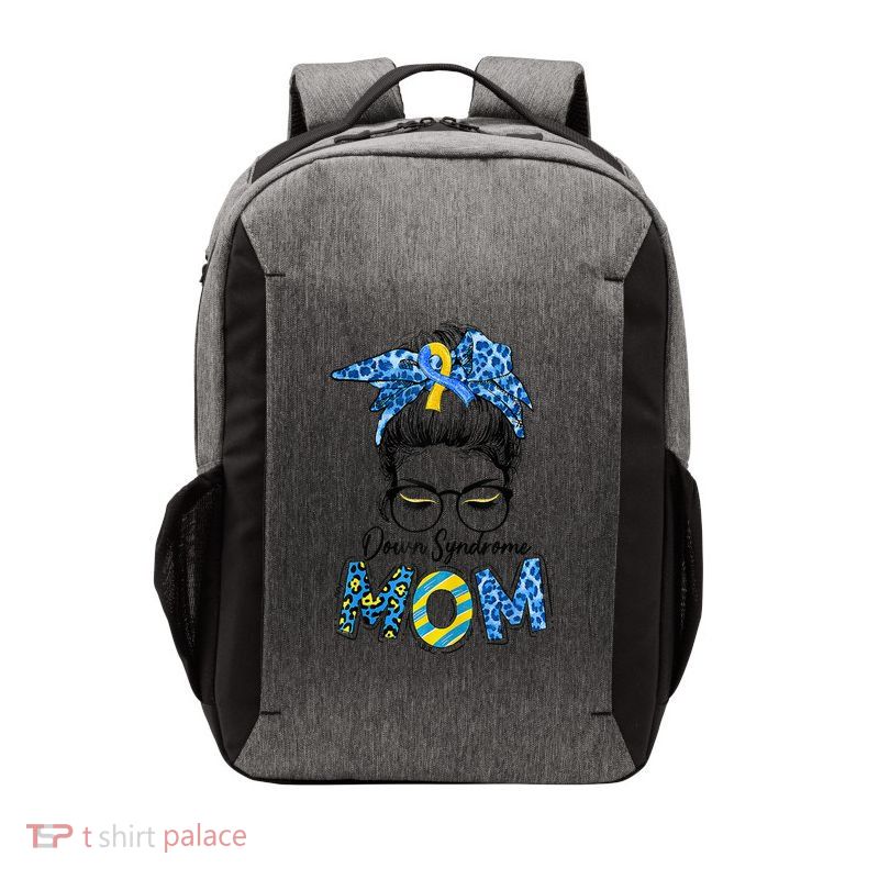 Messy Bun Leopard Ribbon Down Syndrome Vector Backpack