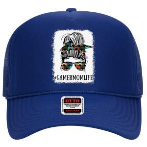 Messy Bun Life Of A Gamer Mom Mother's Day Gaming Mother High Crown Mesh Back Trucker Hat