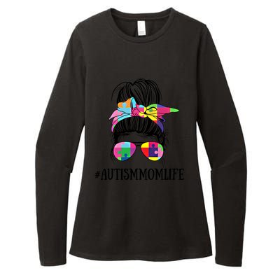 Messy Bun Life Of A Proud Autism Mom Mother's Day Awareness Cute Gift Womens CVC Long Sleeve Shirt