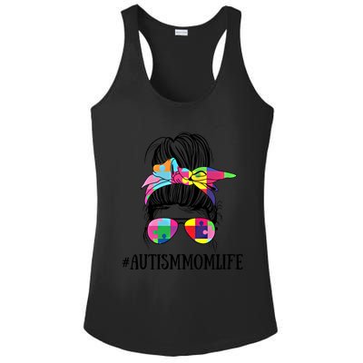 Messy Bun Life Of A Proud Autism Mom Mother's Day Awareness Cute Gift Ladies PosiCharge Competitor Racerback Tank