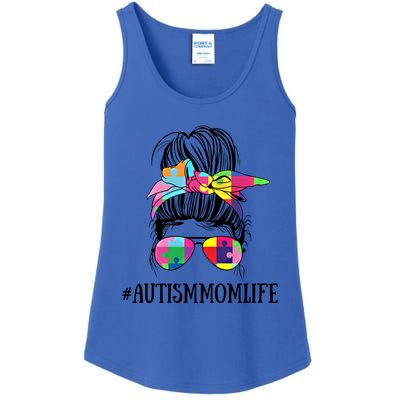 Messy Bun Life Of A Proud Autism Mom Mother's Day Awareness Cute Gift Ladies Essential Tank