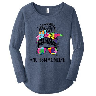 Messy Bun Life Of A Proud Autism Mom Mother's Day Awareness Cute Gift Women's Perfect Tri Tunic Long Sleeve Shirt