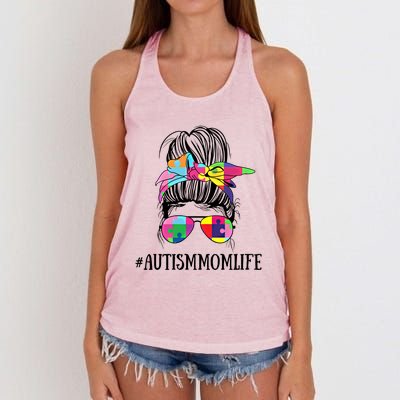 Messy Bun Life Of A Proud Autism Mom Mother's Day Awareness Cute Gift Women's Knotted Racerback Tank