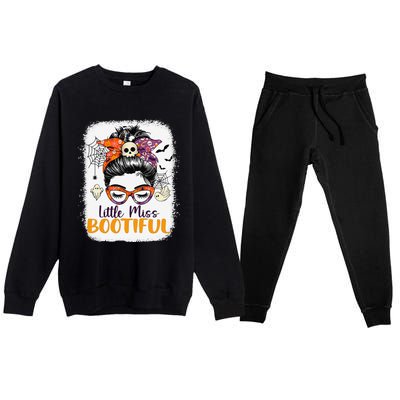 Messy Bun Little Miss Bootiful Boo Halloween Premium Crewneck Sweatsuit Set