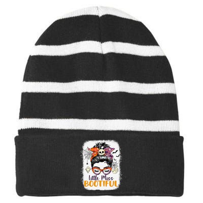 Messy Bun Little Miss Bootiful Boo Halloween Striped Beanie with Solid Band