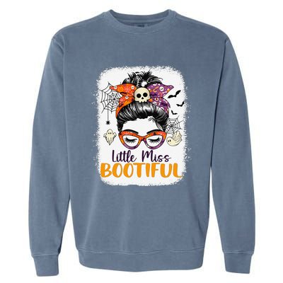 Messy Bun Little Miss Bootiful Boo Halloween Garment-Dyed Sweatshirt